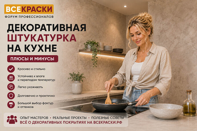 Декоративная штукатурка на кухне — плюсы и минусы